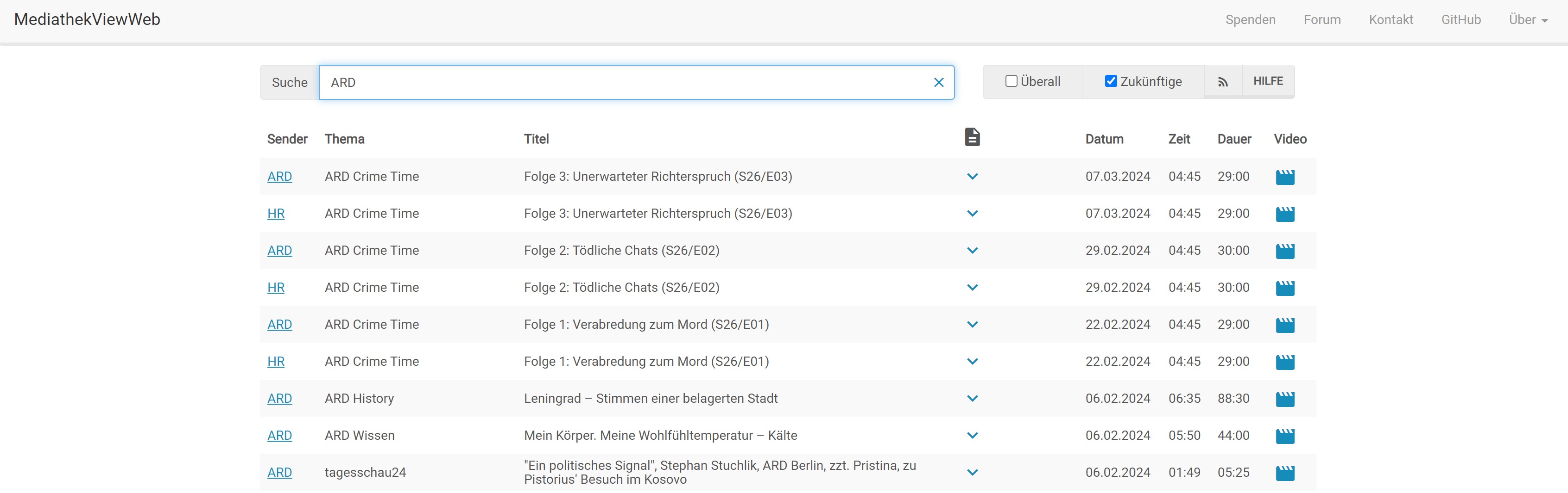 Mit MediathekViewWeb Filme aus ARD Mediathek downloaden