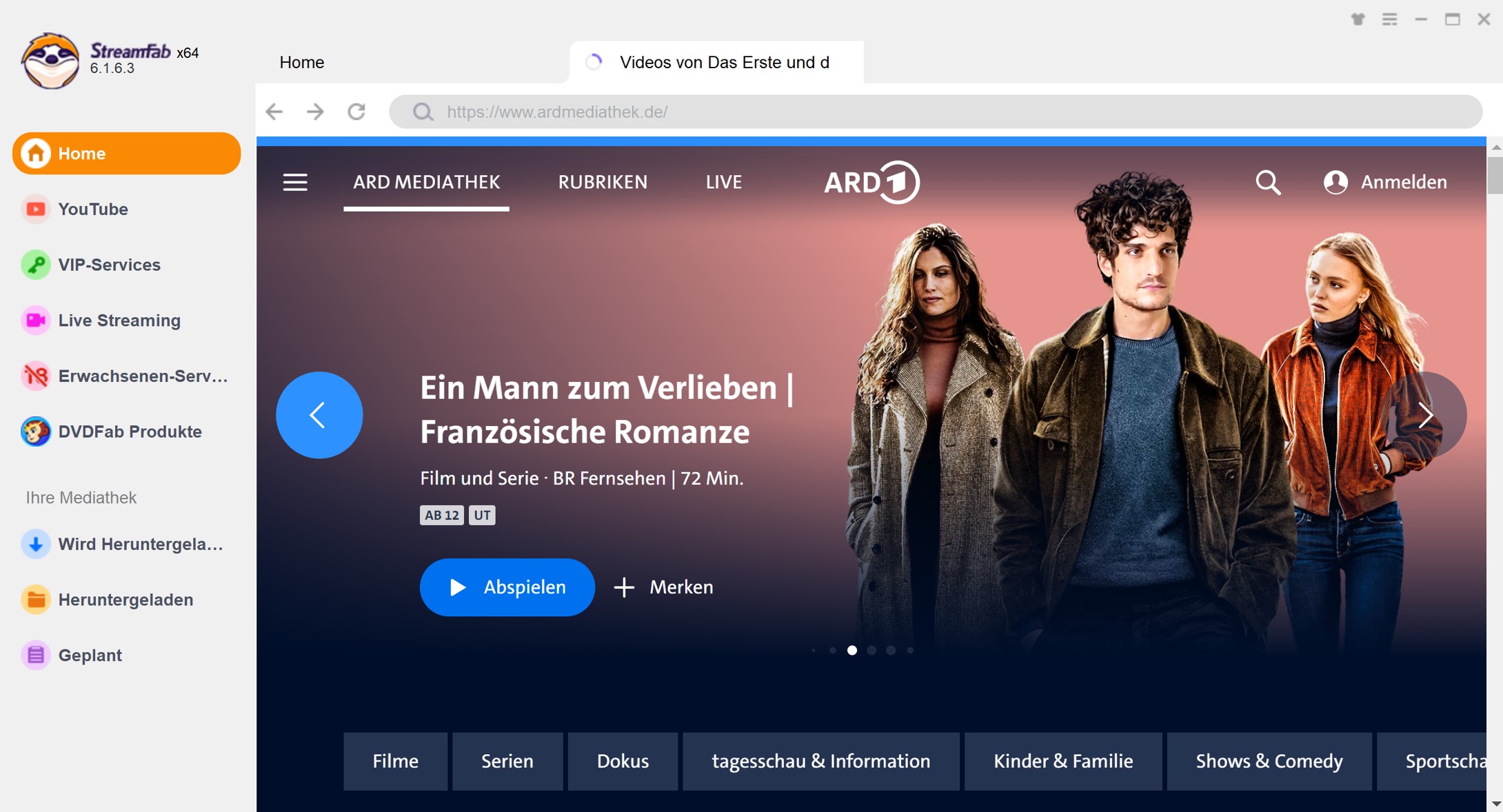 Mit StreamFab ARD Mediathek Filme downloaden