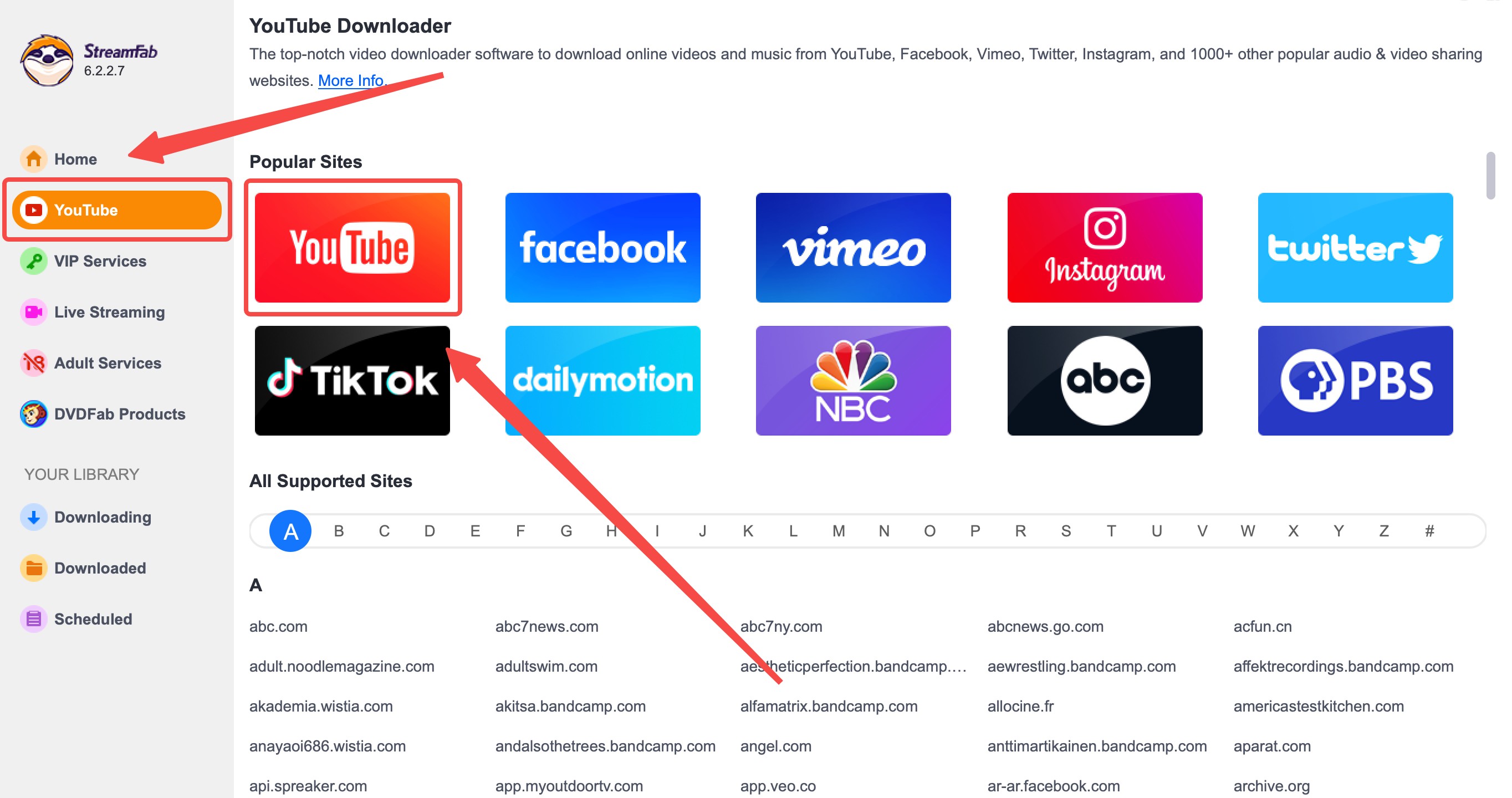 Comment télécharger une vidéo de YouTube : étape 2 de StreamFab.