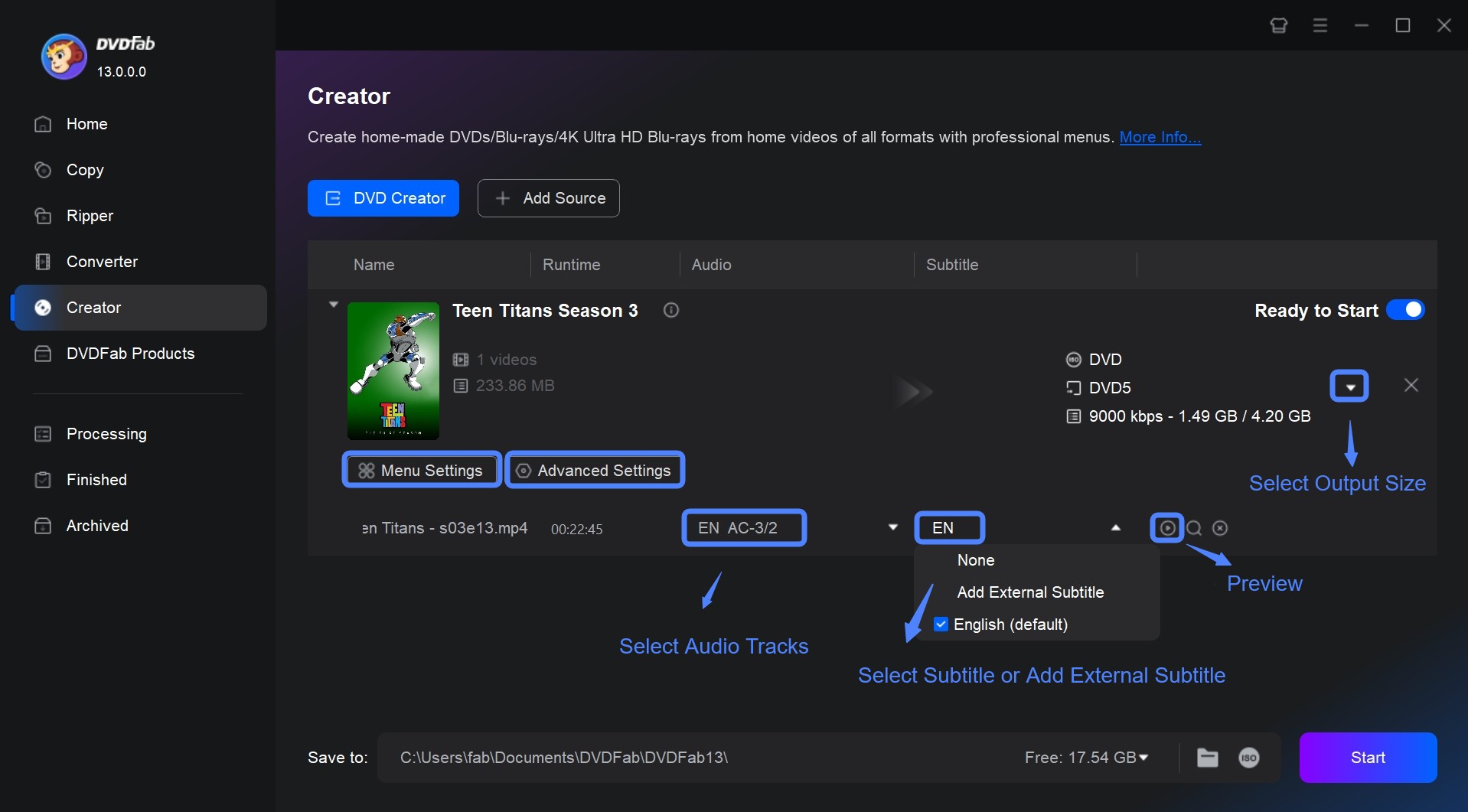 How to convert AVI to DVD with DVDFab DVD Creator