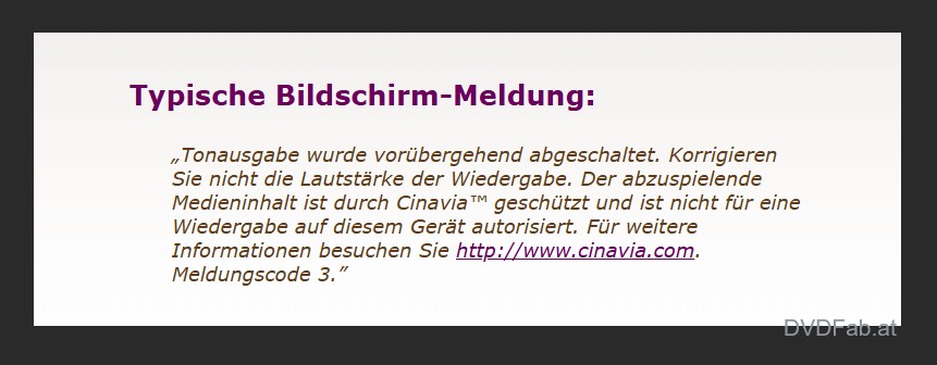 Cinavia – Meldungscode 3