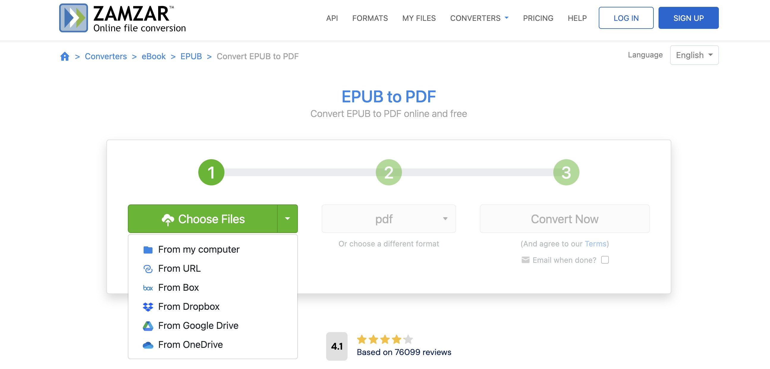 Étapes pour convertir Epub en PDF avec Zamzar
