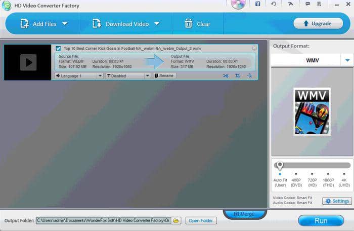 convertir des vidéos YouTube en WMV:Free HD Video Converter Factory