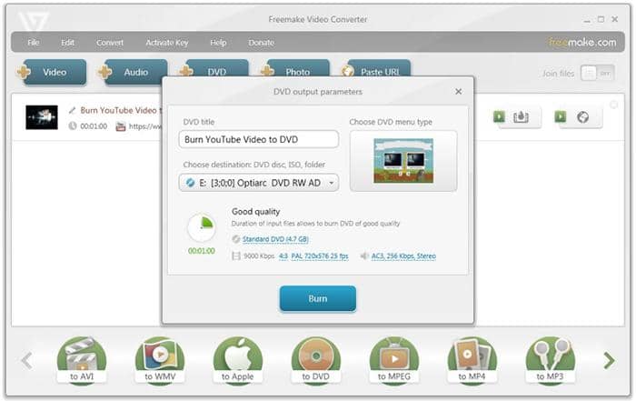 Le meilleur convertisseur gratuit de YouTube en DVD:(1) Freemake YouTube to DVD Converter (Windows)