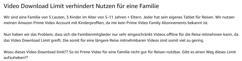 Video Download Limit verhindert Nutzen für eine Familie