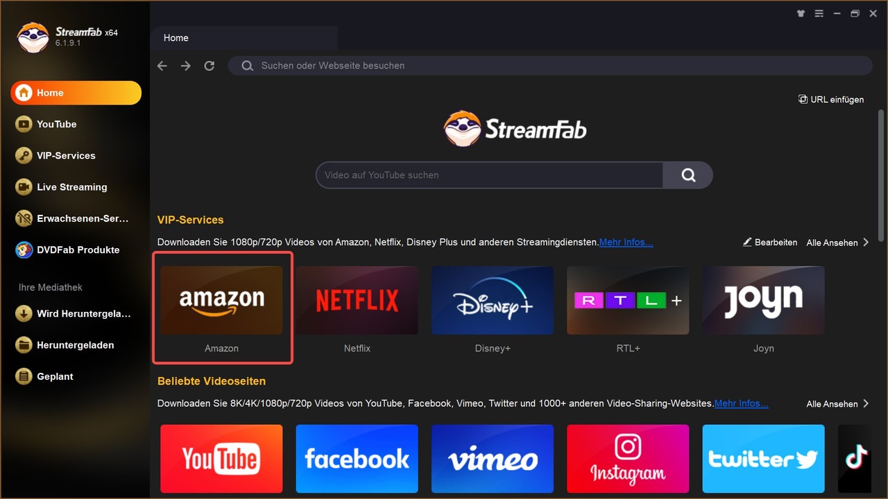 Schnittstelle von StreamFab