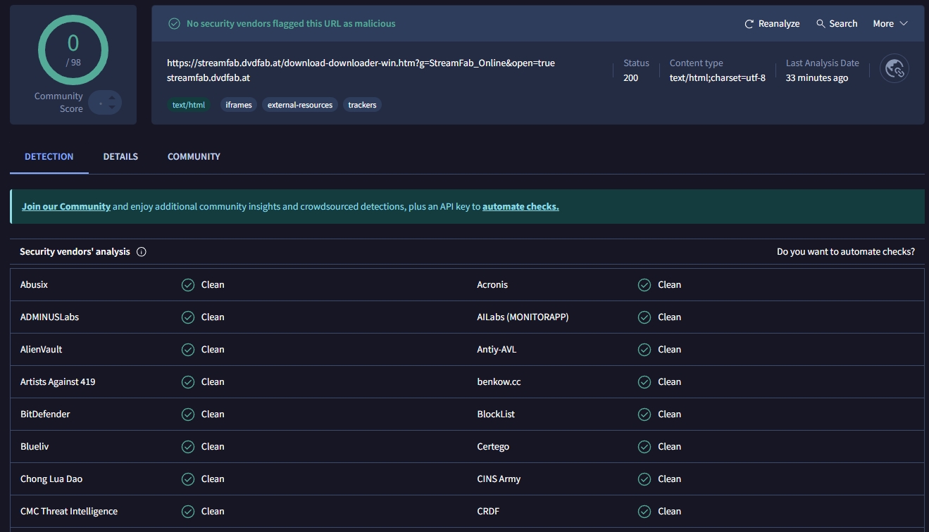 Sicherheitsüberprüfung für StreamFab YouTube Downloader