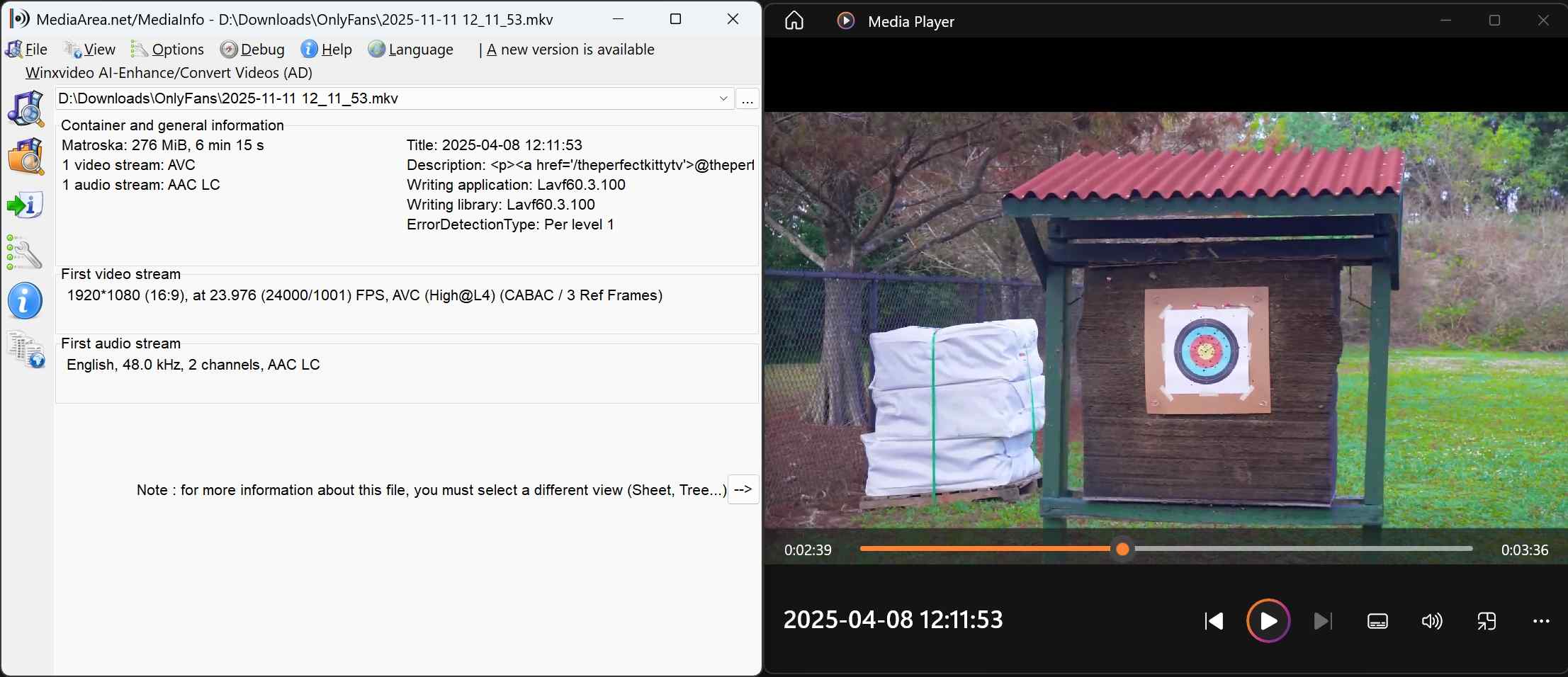 the quality details from mediainfo of streamfab onlyfans downloader output
