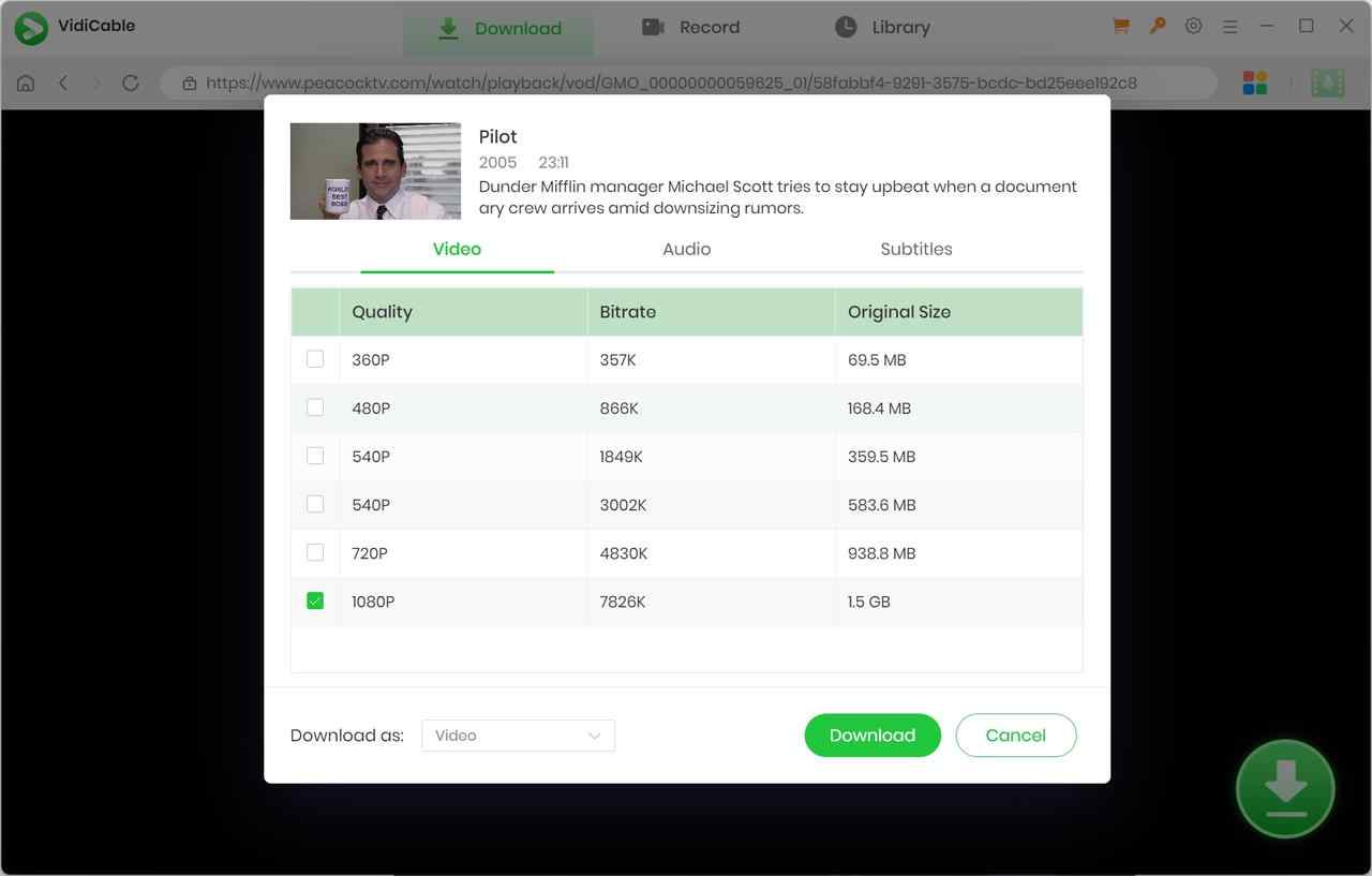 how to download peacock shows on pc via vidicable peacock downloader: step 3