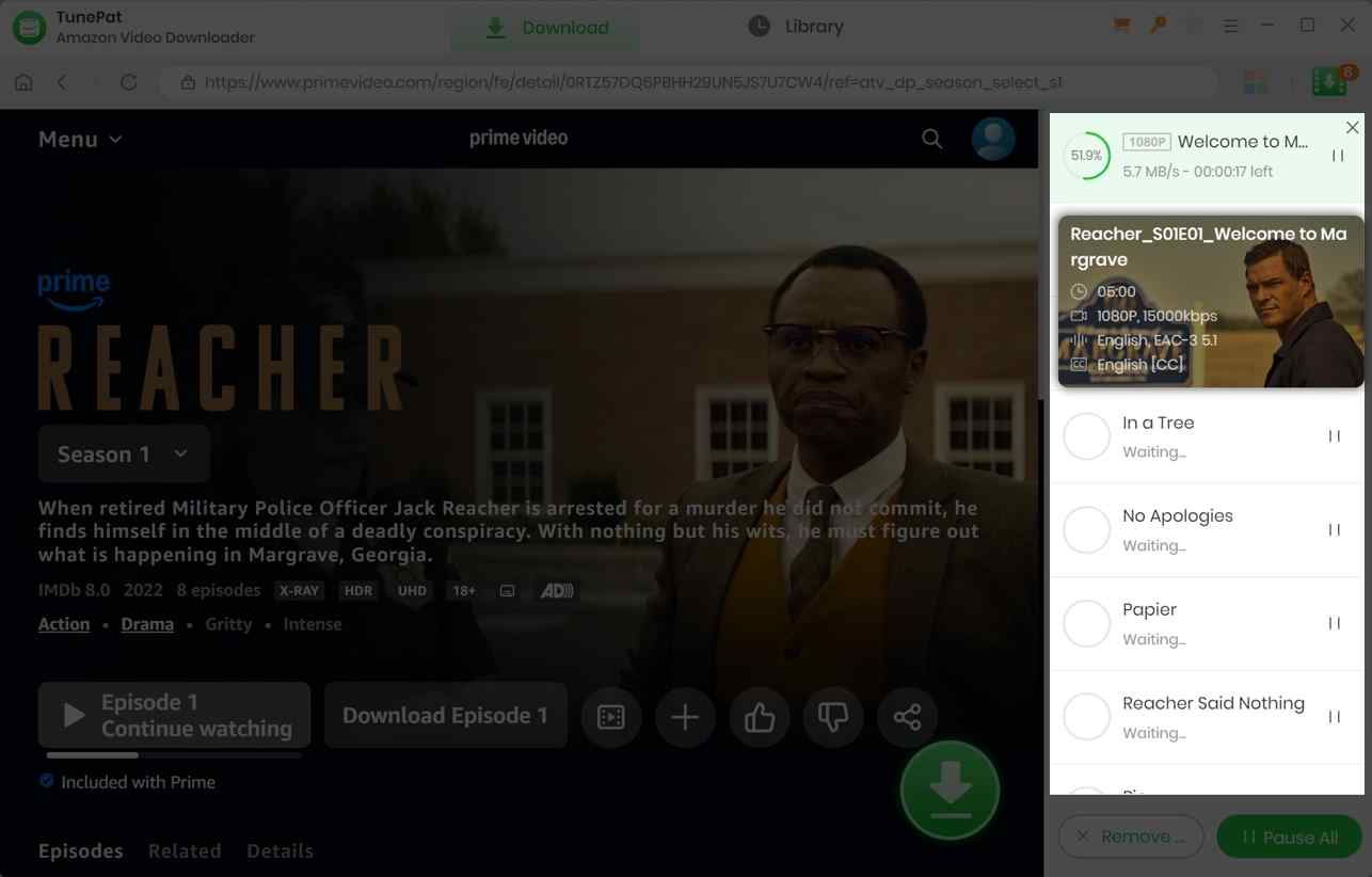 tunepat amazon video downloader review: download speed overview