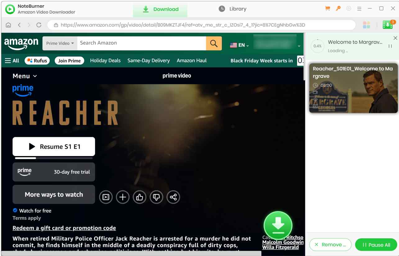 noteburner amazon video downloader review: how to use it step 4