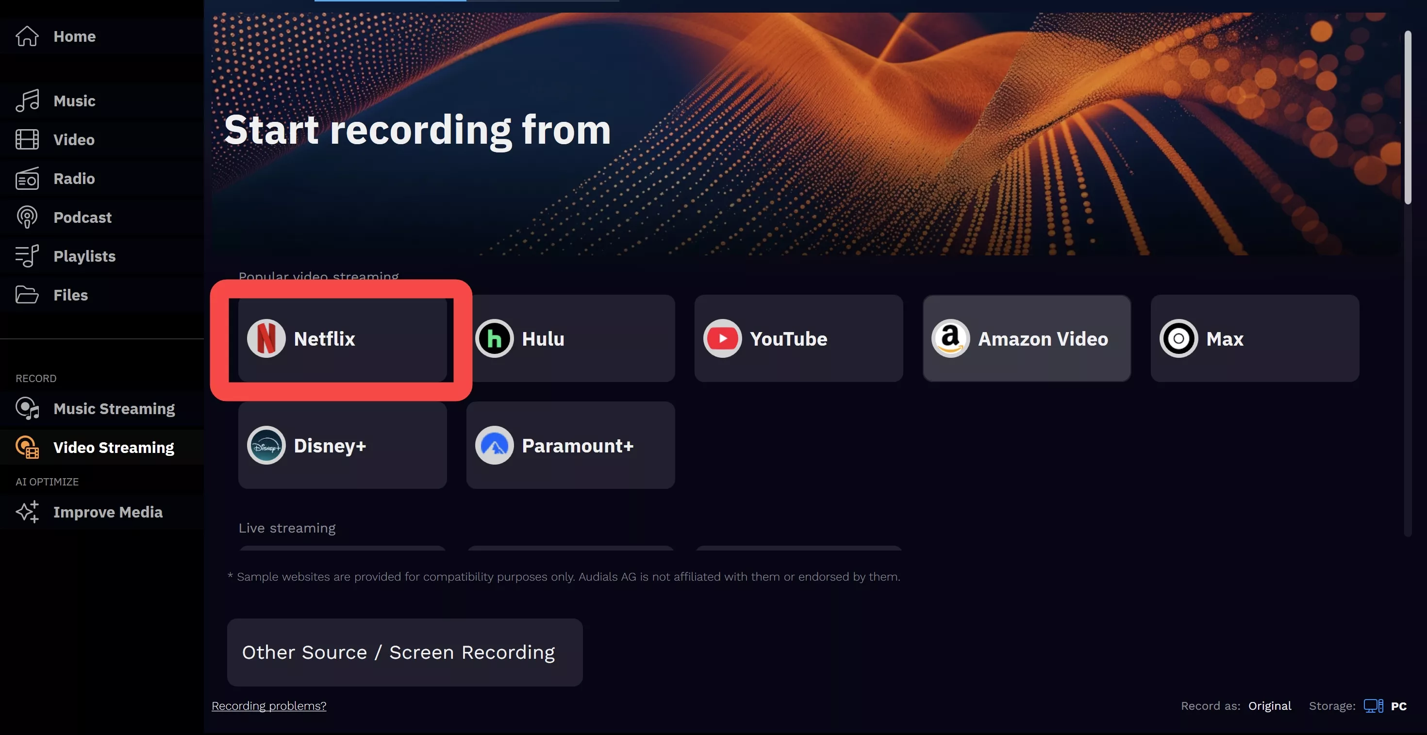 audials one netflix: how to record