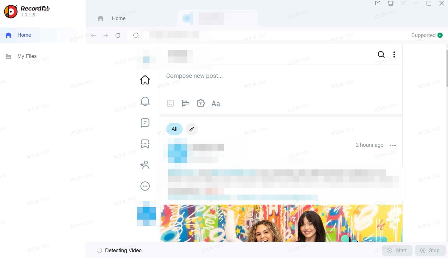 RecordFab built-in browser showing Fansly login page