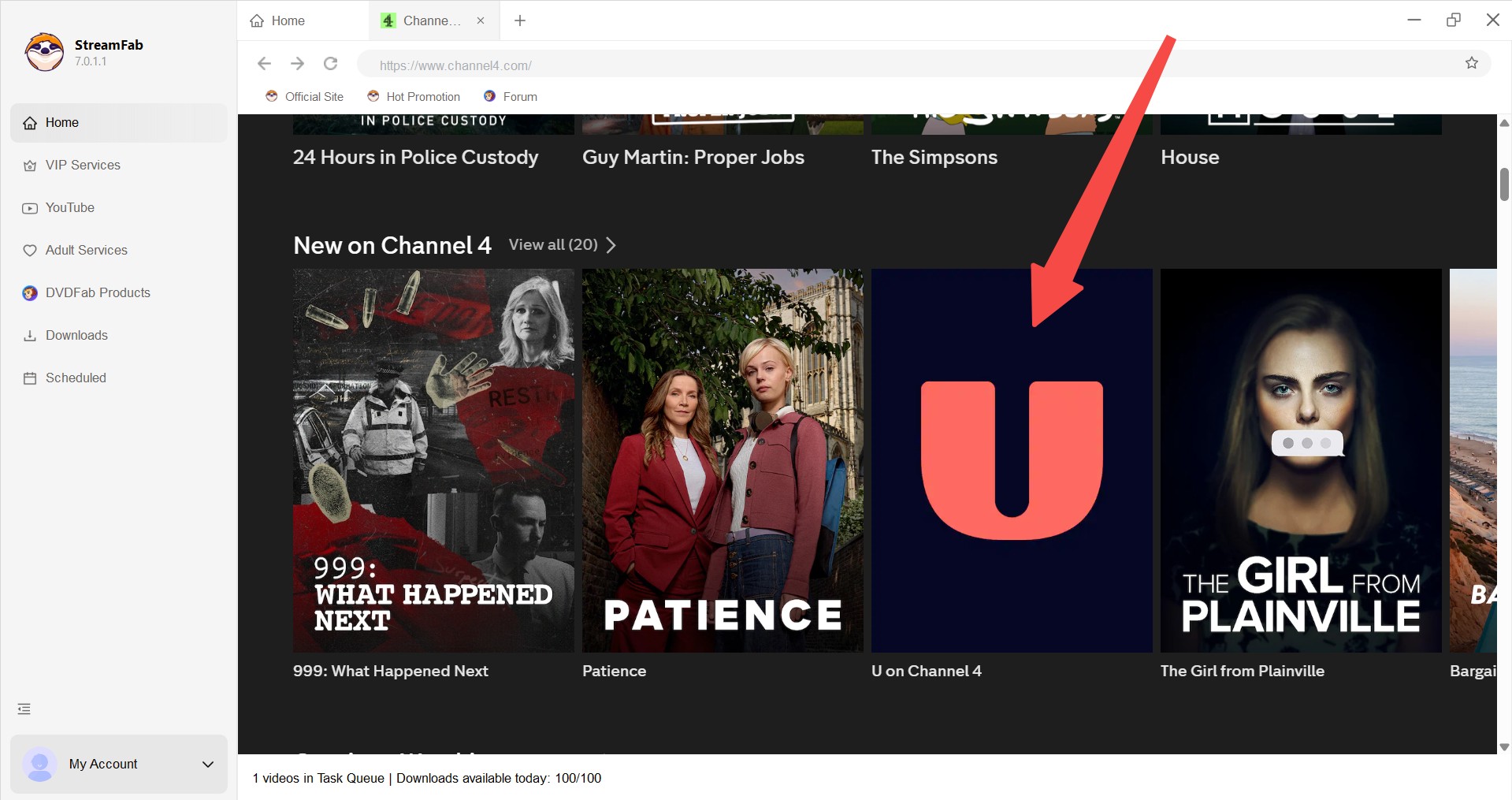 how to download channel 4 videos: streamfab step 2