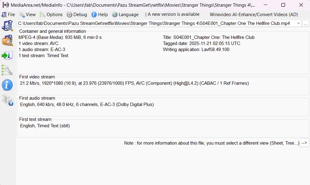 mediainfo for pazu netflix video downloader