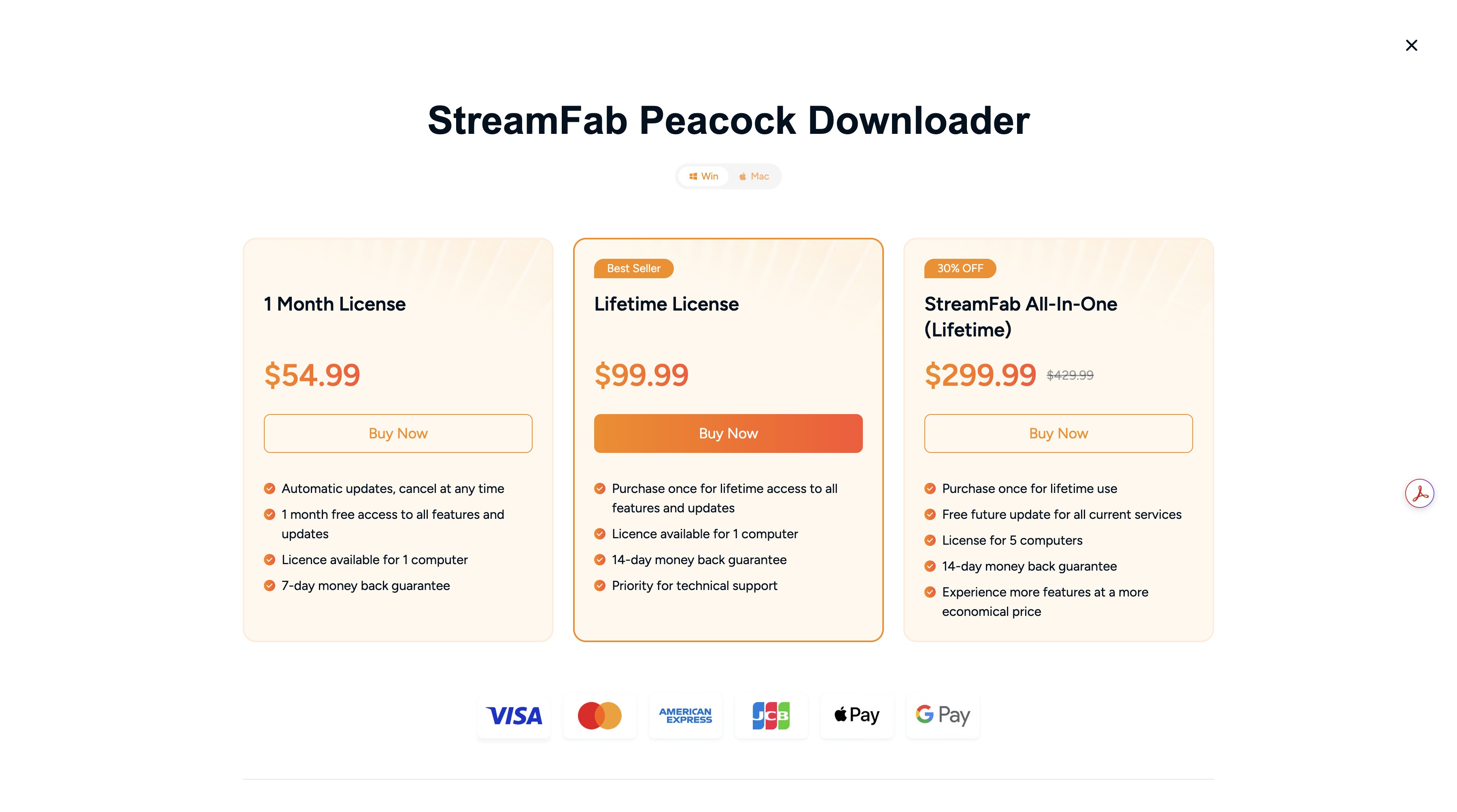 StreamFab Peacock Downloader price