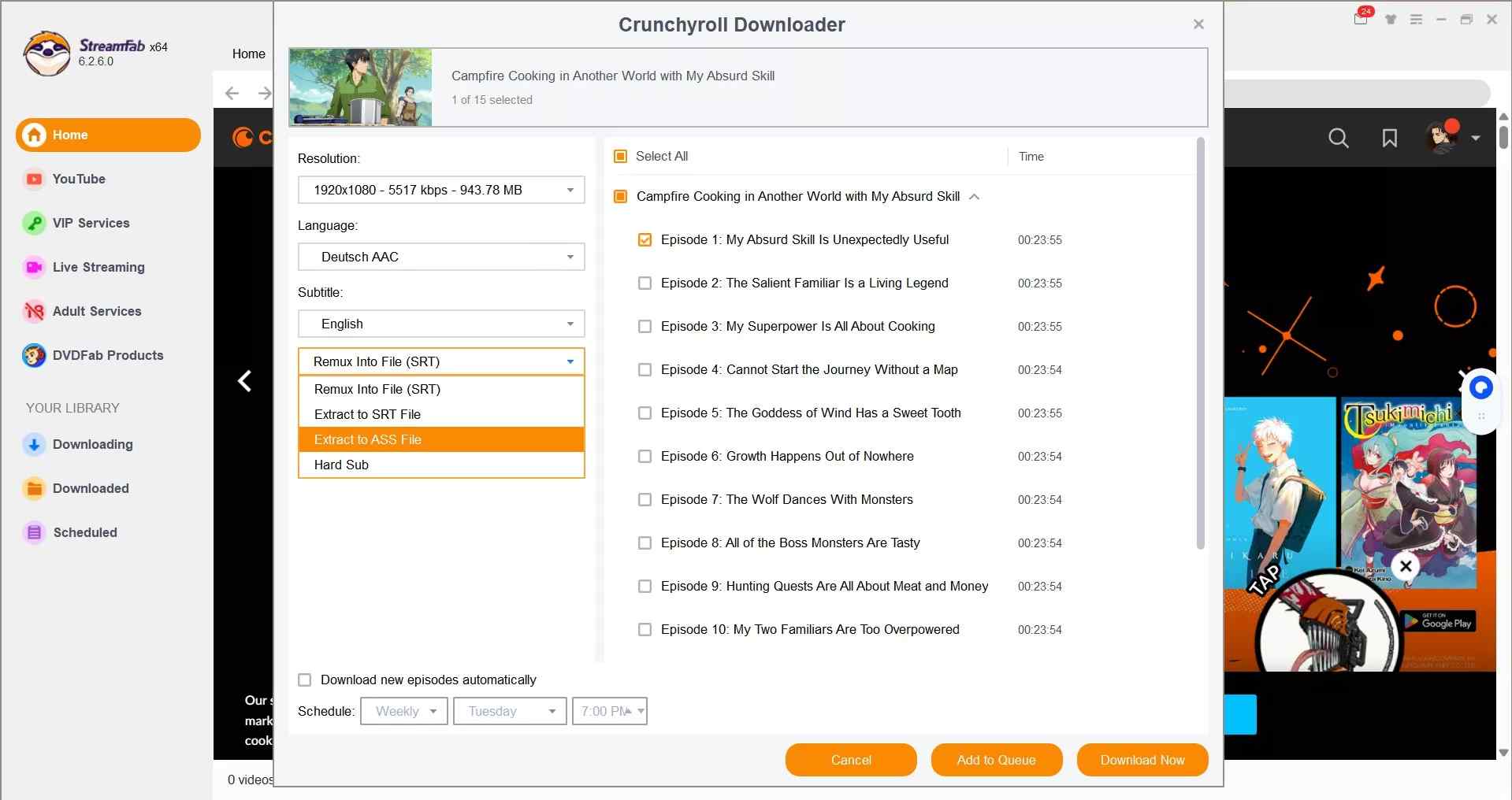 how to download instead of record crunchyroll via streamfab: step 2