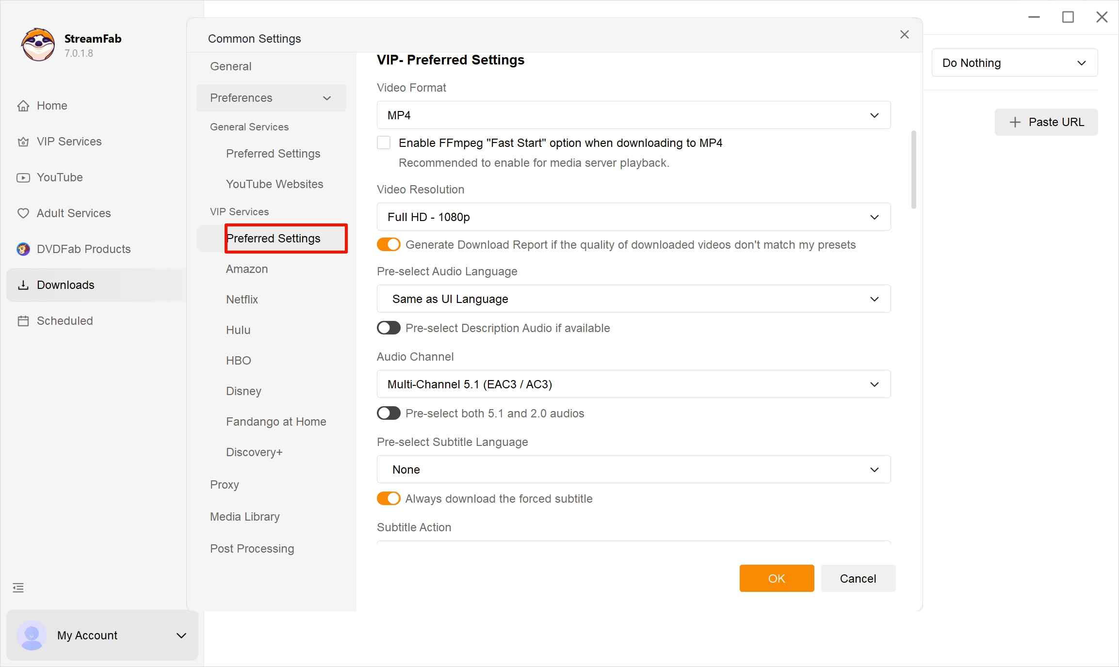 how to set streamfab output quality