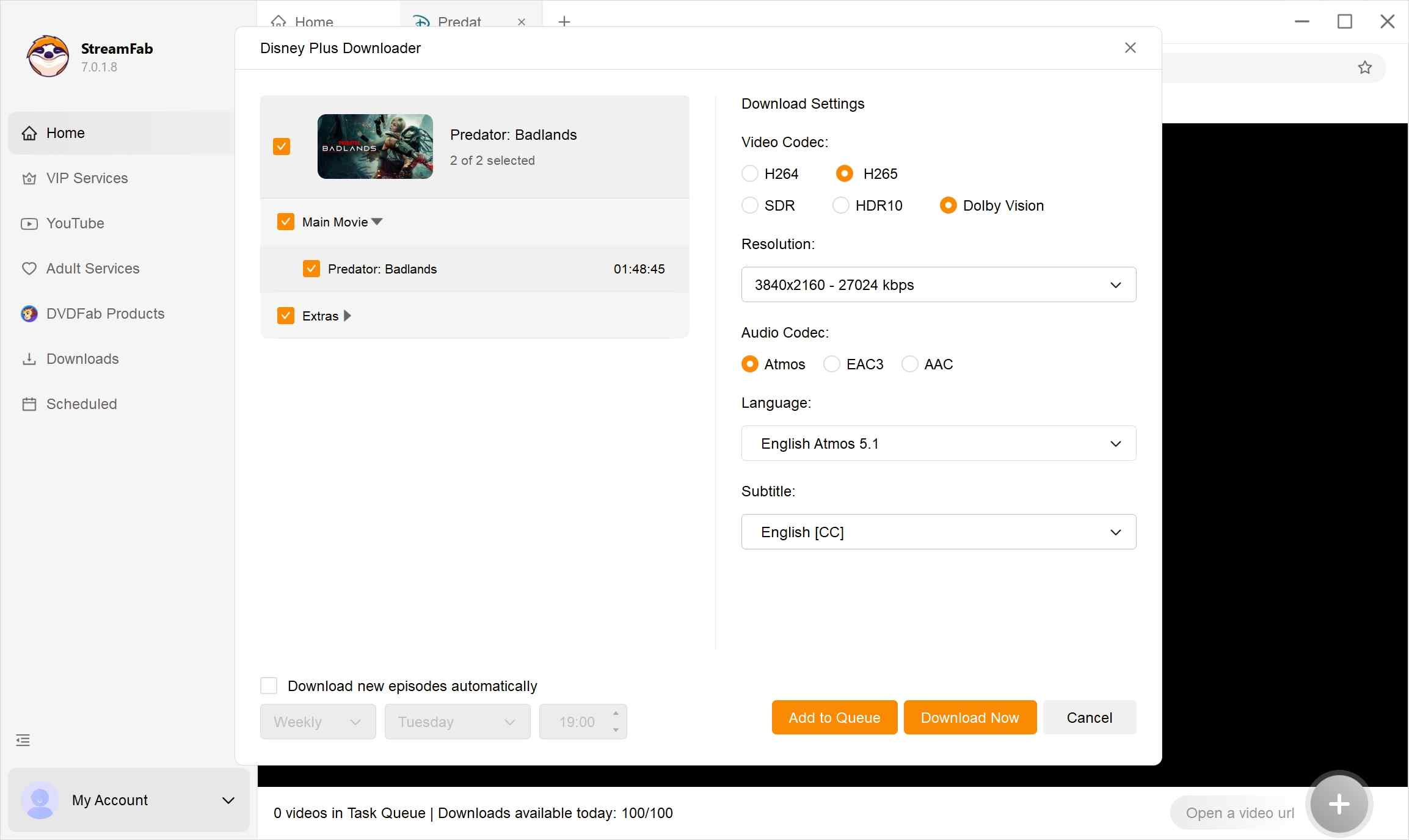 how to set streamfab output quality